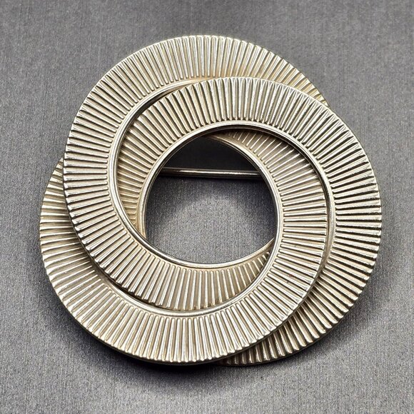 Jewel Art Jewelry - VTG Jewel Art Sterling Silver Double Circle Brooch 1.5" Ribbed Accents 12.93g